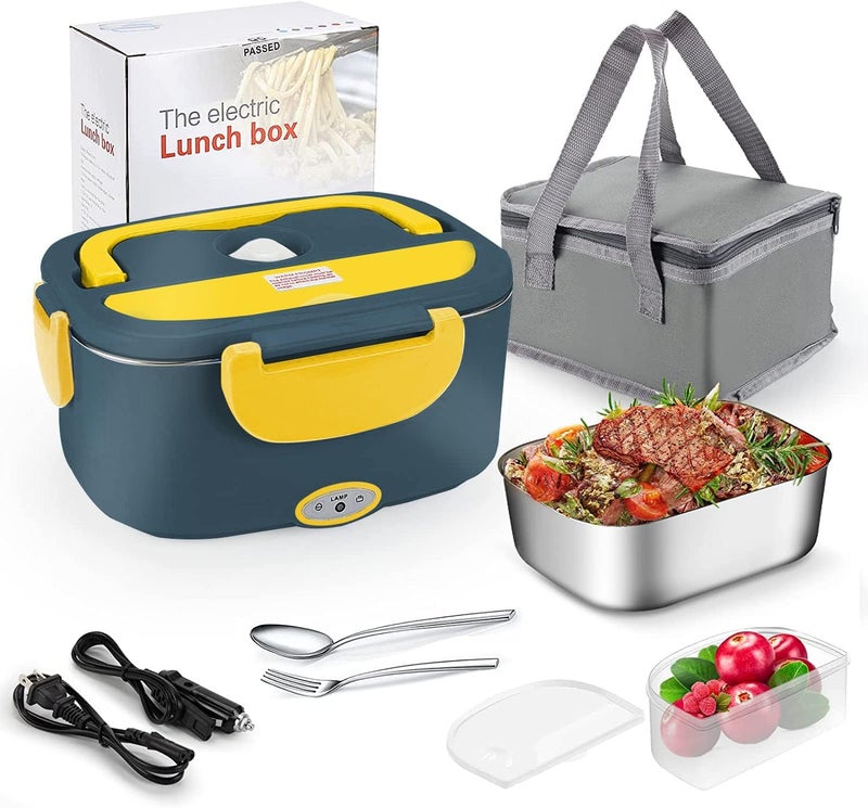 FVW [ 2025 Upgrade]Electric Lunch Box 1.5L Food Heater, Portable 60W Food Warmer for Car and Home, with Detachable 304 Stainless Steel Container Fork and Spoon - Image 1